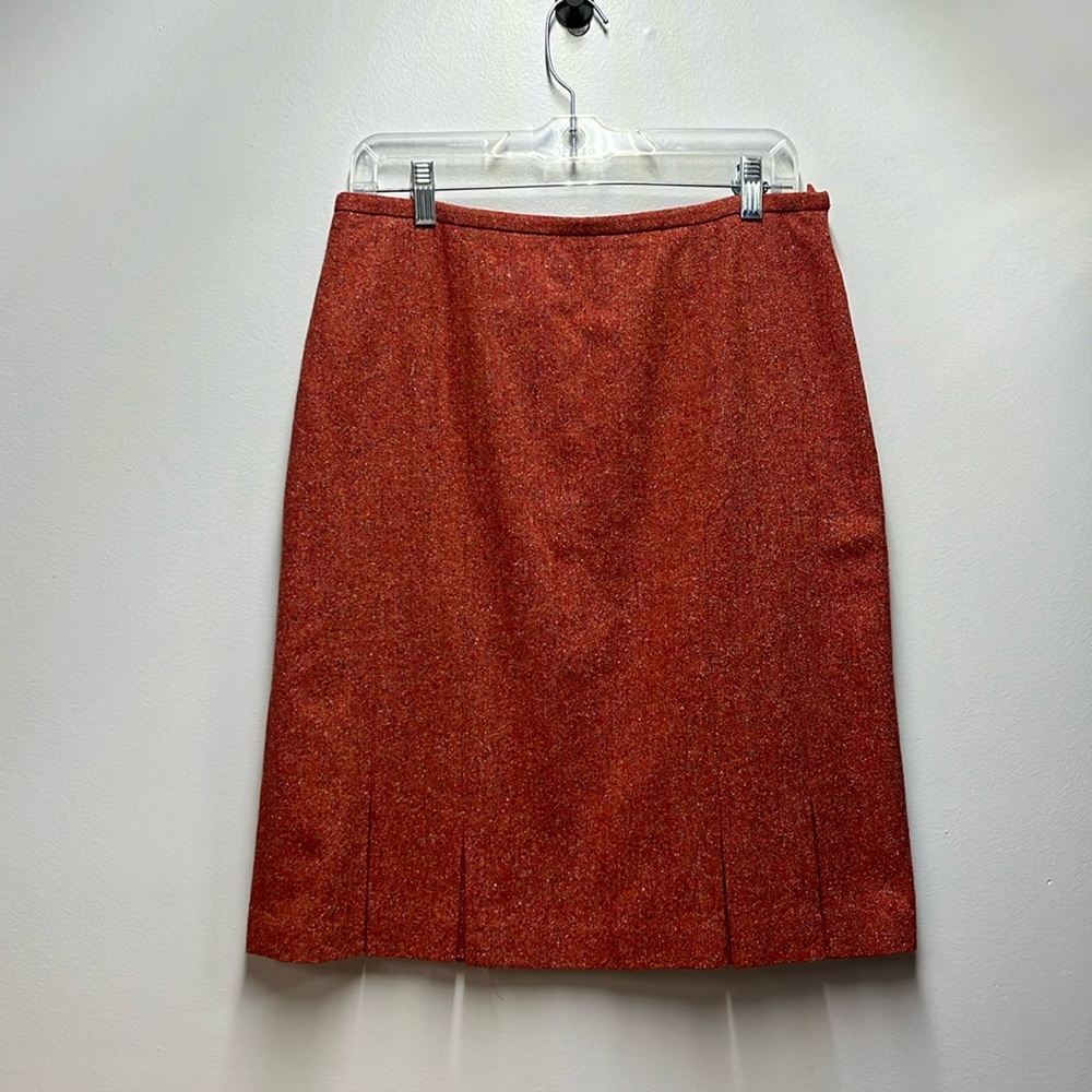 Talbots Vintage Italian Fabric Wool Silk Pleated A Line Skirt Rust Career Office